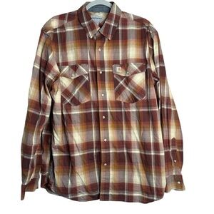 CARHARTT Mens Rugged Flex Relaxed Fit Snap Front Shirt Dark Cedar Plaid Large